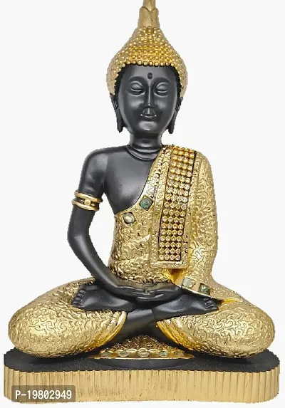 LAPREX Meditating Sitting Buddha, Idol Lord Gautam Buddha Statue for Gift, Home Decorative Showpiece for Living Room, Office Desk Table Resin Statue, Vastu Idol Showpieces (C-3847) (Golden)-thumb5