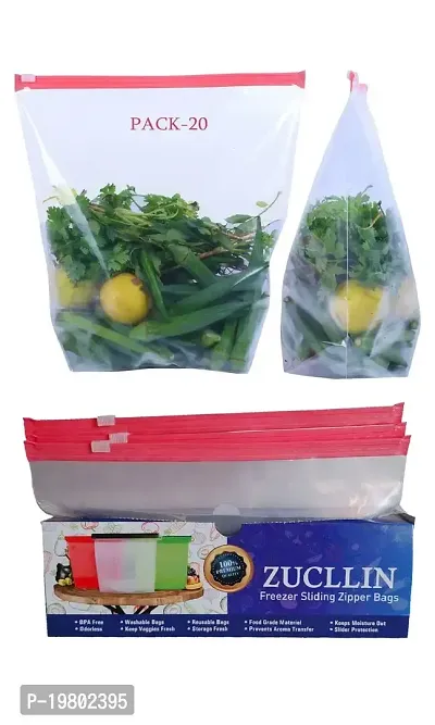 VONITY Pack Of 20 Ziplock Pouch Veg Bag, Re-Usable Bag Safe for Freezer, Transparent  BPA Free, Zip Lock Plastic Bags for Fridge Food Storage, Multi-Purpose Bag, Fridge Zipper Pouches (PINK) (M-4933)