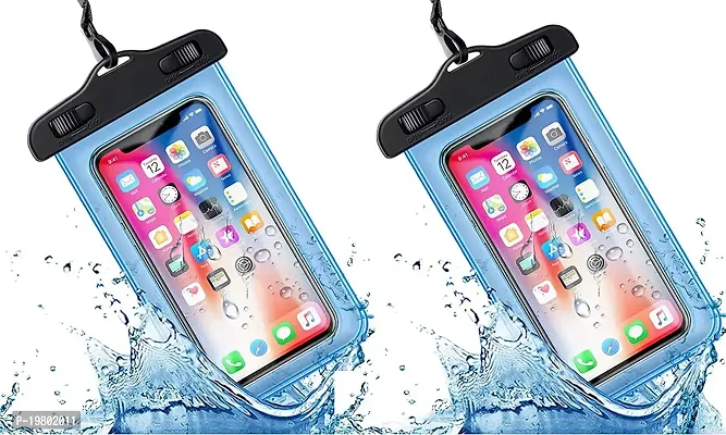 LAPREX Mobile Waterproof Bag Pouch for Phones Touch Sensitive Transparent Universal Cover for All Phones All Android and iPhone Models, Material TPU  PVC (Blue 2PCS)-thumb0
