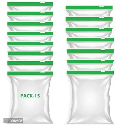 Vonity Zip lock Resuable Food Bag | Snacks, Vegetables  Meats | Medium size 15 bags | Leakproof, freezable  microwave safe | Zip lock Pouches, Zip lock Bag For Storage, Lasts 90 days (Green)-1515