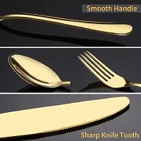 VONITY Golden Plated Stainless Steel Flatware Set of 5, Elegant Mirror Polished Cutlery Tableware Includes Dinner Fork-Tea Spoon-Salad Fork-Dinner Spoon-Knife, Dishwasher Safe (Golden) (E-87433)-thumb1