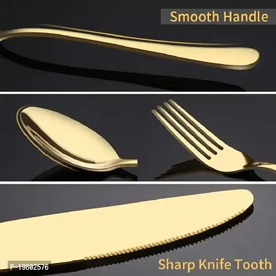 VONITY Golden Plated Stainless Steel Flatware Set of 5, Elegant Mirror Polished Cutlery Tableware Includes Dinner Fork-Tea Spoon-Salad Fork-Dinner Spoon-Knife, Dishwasher Safe (Golden) (E-87433)-thumb2