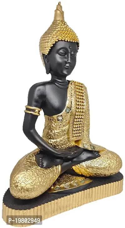 LAPREX Meditating Sitting Buddha, Idol Lord Gautam Buddha Statue for Gift, Home Decorative Showpiece for Living Room, Office Desk Table Resin Statue, Vastu Idol Showpieces (C-3847) (Golden)-thumb4