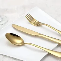 VONITY Golden Plated Stainless Steel Flatware Set of 5, Elegant Mirror Polished Cutlery Tableware Includes Dinner Fork-Tea Spoon-Salad Fork-Dinner Spoon-Knife, Dishwasher Safe (Golden) (E-87433)-thumb4