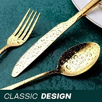 VONITY Golden Plated Stainless Steel Flatware Set of 5, Elegant Mirror Polished Cutlery Tableware Includes Dinner Fork-Tea Spoon-Salad Fork-Dinner Spoon-Knife, Dishwasher Safe (Golden) (E-87433)-thumb3