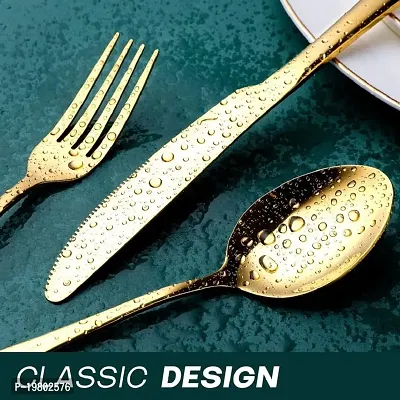 VONITY Golden Plated Stainless Steel Flatware Set of 5, Elegant Mirror Polished Cutlery Tableware Includes Dinner Fork-Tea Spoon-Salad Fork-Dinner Spoon-Knife, Dishwasher Safe (Golden) (E-87433)-thumb4