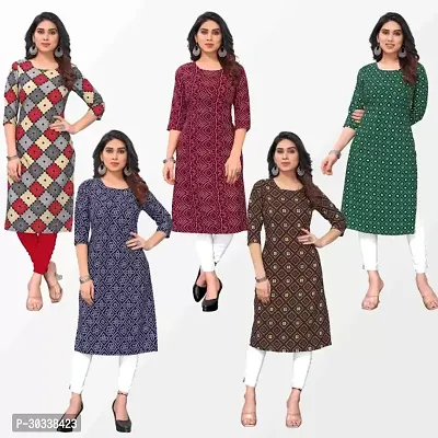 Traditional Multicoloured Printed Crepe Kurta For Women Pack Of 5-thumb0