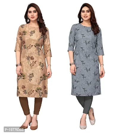 Trendy Straight Multicoloured Printed Crepe Kurta Combo For Women