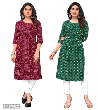 Trendy Straight Multicoloured Printed Crepe Kurta Combo For Women-thumb0