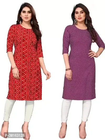 Stylish Multicoloured Crepe Printed Kurta For Women Pack Of 2-thumb0