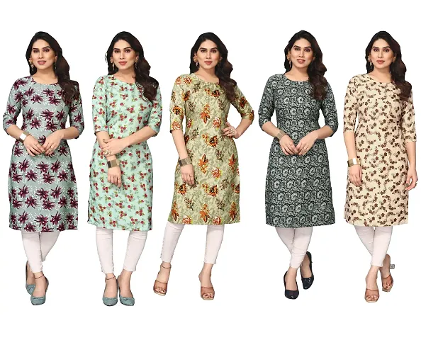 Stylish Printed Crepe Straight Kurti Combo of 5