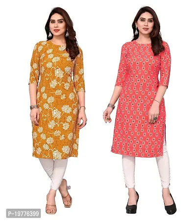 Trendy Straight Multicoloured Printed Crepe Kurta Combo For Women-thumb0