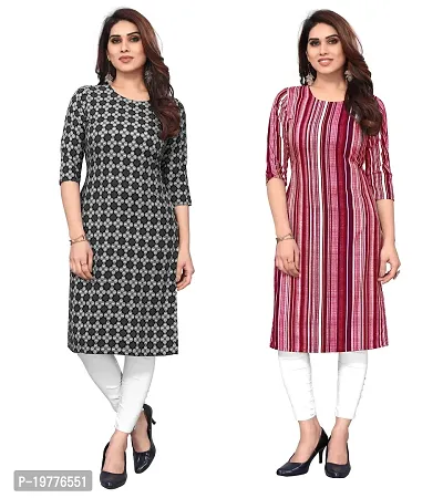 Trendy Straight Multicoloured Printed Crepe Kurta Combo For Women-thumb0