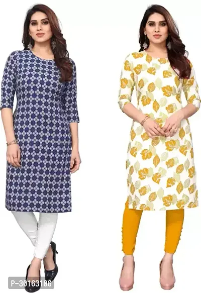 Stylish Multicoloured Crepe Printed Kurta For Women Pack Of 2