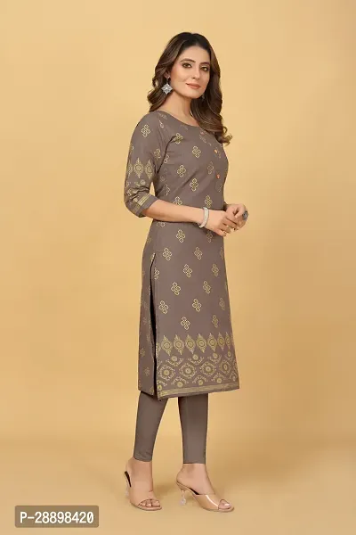 Stylish Grey Cotton Blend Stitched Kurta For Women-thumb3