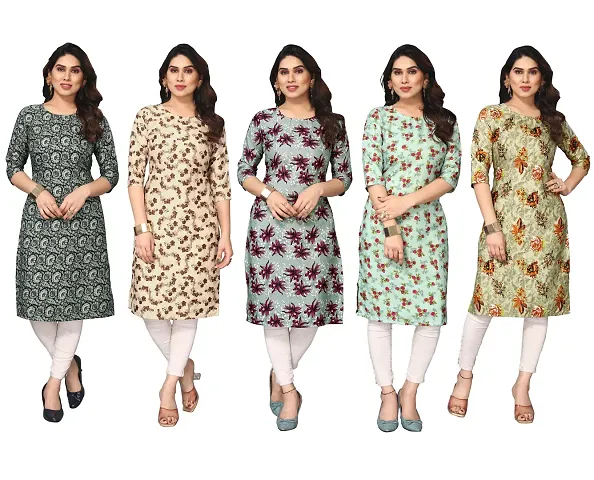 Stylish Printed Crepe Straight Kurti Combo of 5