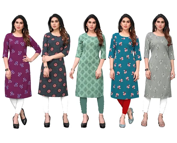 Women Crepe Straight Kurti Combo of 5