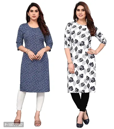 Trendy Straight Multicoloured Printed Crepe Kurta Combo For Women