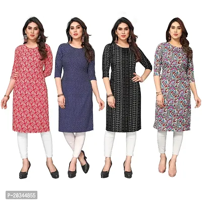 Beautiful Crepe Printed Straight Kurti For Women Pack Of 4