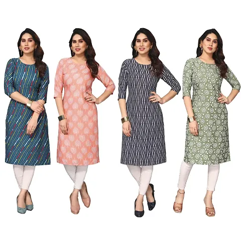 Beautiful Crepe Printed Straight Kurti For Women Pack Of 4