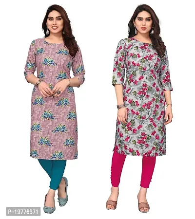 Trendy Straight Multicoloured Printed Crepe Kurta Combo For Women