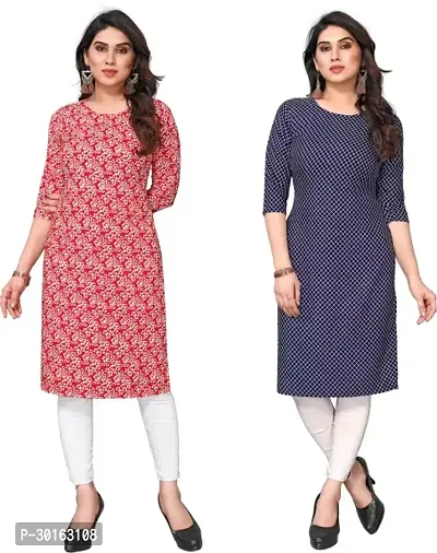 Stylish Multicoloured Crepe Printed Kurta For Women Pack Of 2-thumb0