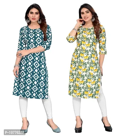 Trendy Straight Multicoloured Printed Crepe Kurta Combo For Women-thumb0