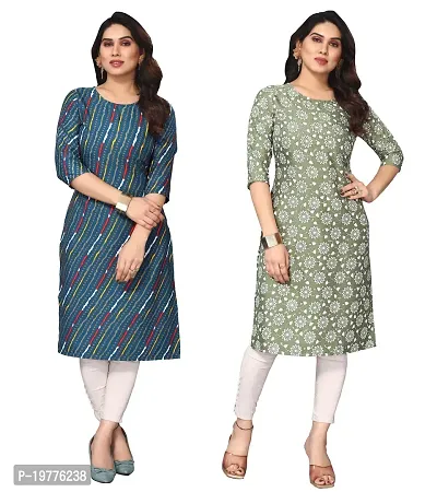 Trendy Straight Multicoloured Printed Crepe Kurta Combo For Women