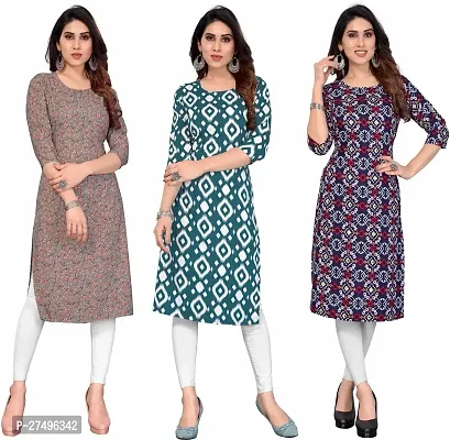 Beautiful Crepe Printed Kurta For Women Pack Of 3-thumb0