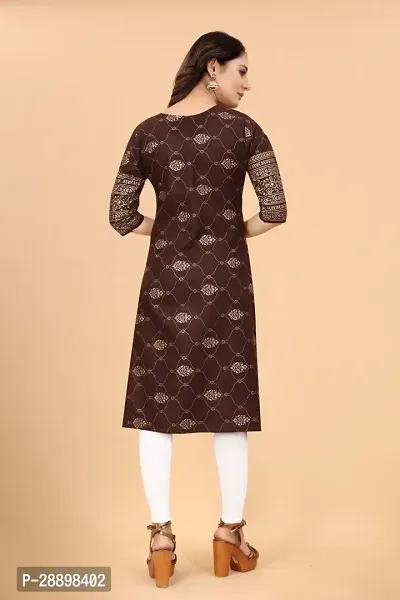 Stylish Brown Cotton Blend Stitched Kurta For Women-thumb2