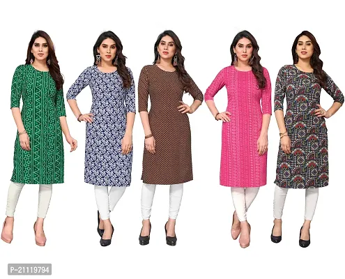 Women Printed Crepe Straight Kurti Combo of 5