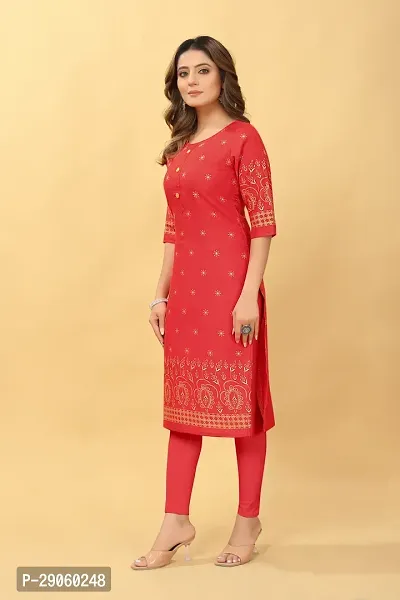 Beautiful Cotton Blend Red Printed Kurta For Women-thumb3