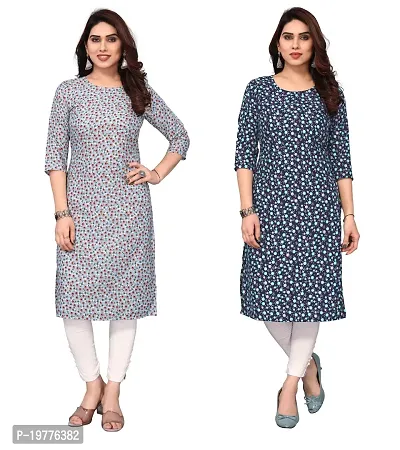 Trendy Straight Multicoloured Printed Crepe Kurta Combo For Women-thumb0