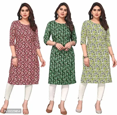 Elegant Crepe Printed Kurta For Women- Pack Of 3-thumb0