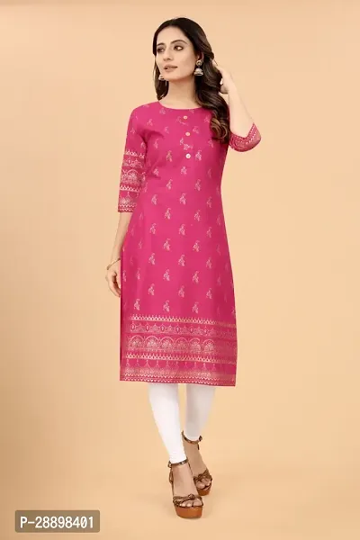 Stylish Pink Cotton Blend Stitched Kurta For Women-thumb3