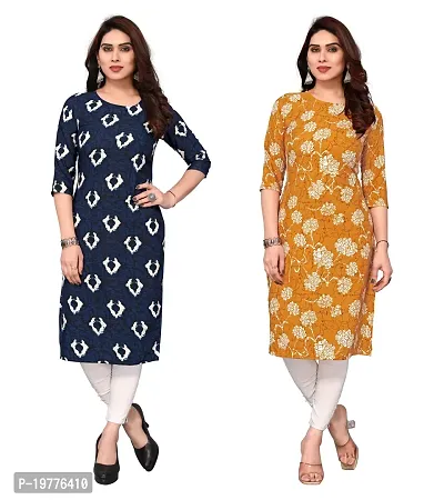 Trendy Straight Multicoloured Printed Crepe Kurta Combo For Women-thumb0