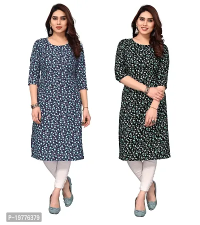 Trendy Straight Multicoloured Printed Crepe Kurta Combo For Women