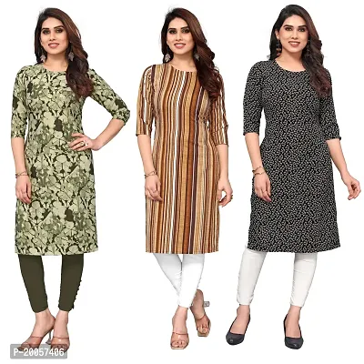 Women Printed Crepe Straight Kurti Pack of 3