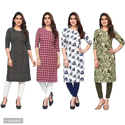 Beautiful Crepe Printed Straight Kurti For Women Pack Of 4-thumb0