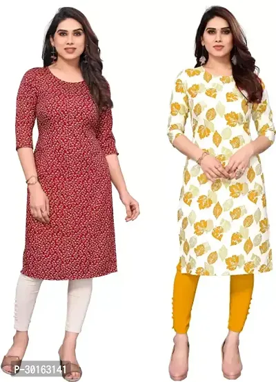 Stylish Multicoloured Crepe Printed Kurta For Women Pack Of 2-thumb0