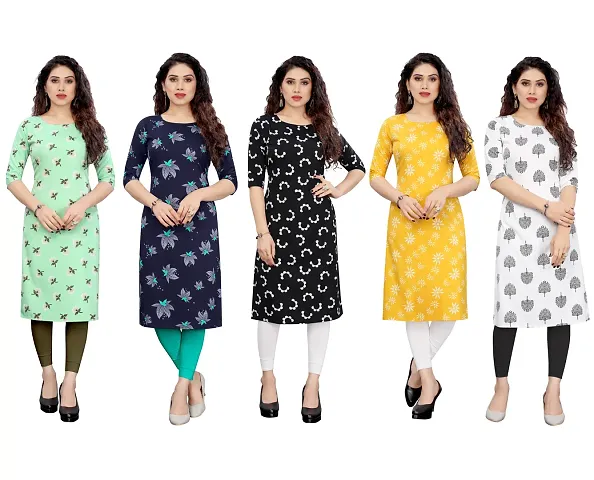 Stylish Printed Crepe Straight Kurti Combo of 5