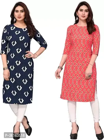 Stylish Multicoloured Crepe Printed Kurta For Women Pack Of 2