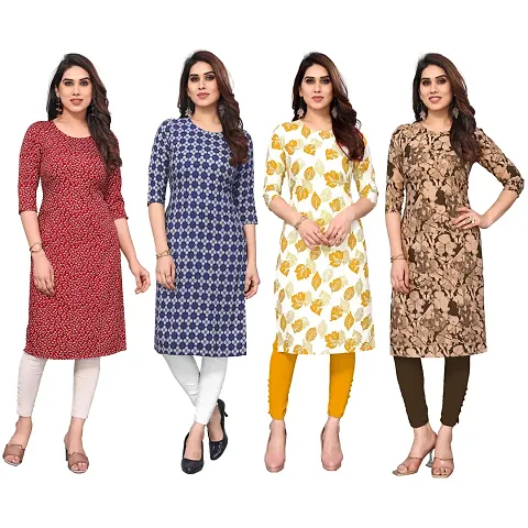 Beautiful Crepe Printed Straight Kurti For Women Pack Of 4