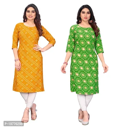 Trendy Straight Multicoloured Printed Crepe Kurta Combo For Women-thumb0