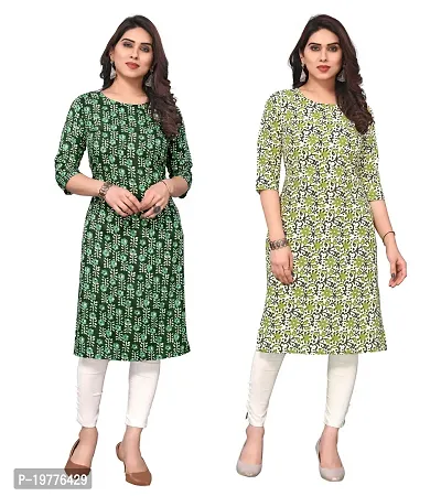 Trendy Straight Multicoloured Printed Crepe Kurta Combo For Women