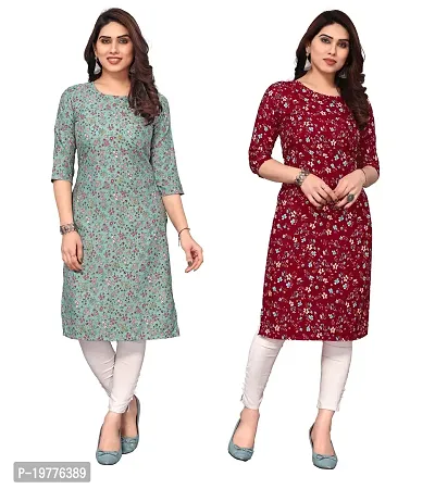 Trendy Straight Multicoloured Printed Crepe Kurta Combo For Women-thumb0