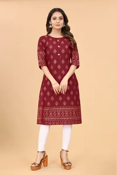 Stylish Cotton Blend Printed Straight Kurta