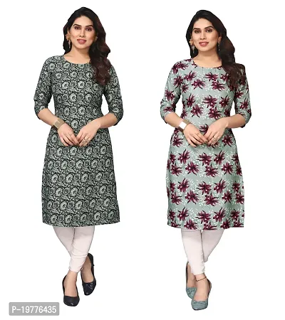 Trendy Straight Multicoloured Printed Crepe Kurta Combo For Women-thumb0