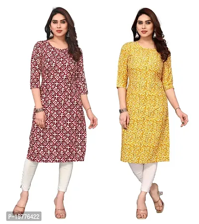 Trendy Straight Multicoloured Printed Crepe Kurta Combo For Women-thumb0