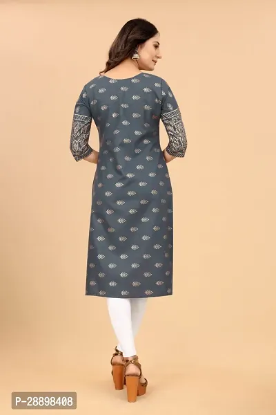 Stylish Grey Cotton Blend Stitched Kurta For Women-thumb2